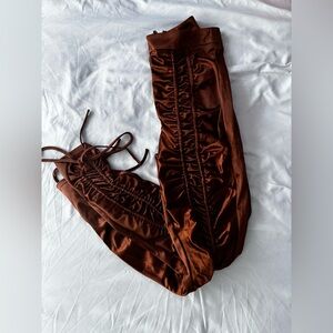 Brown Satin Ruched Pants